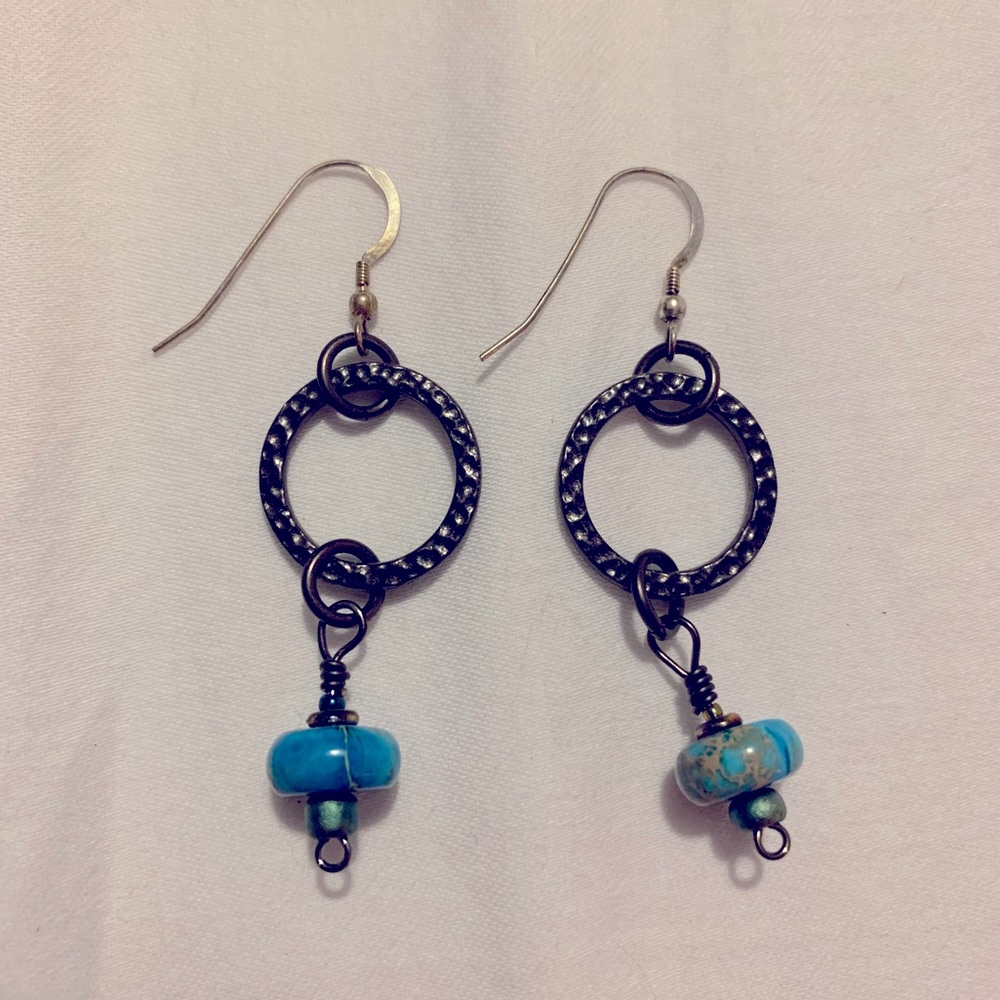 Bronze Loop Turquoise Dangling Earrings